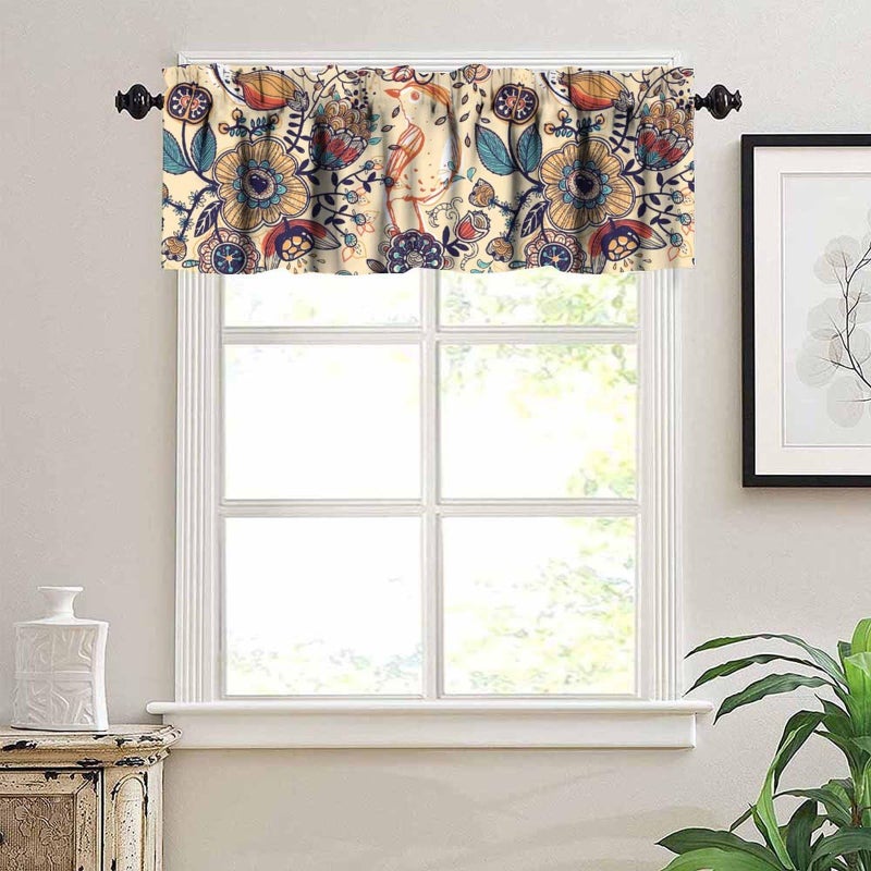 JanJCurt Vintage Paisley Valance, Boho Beige Paisley Flower Leaves Print Blackout Thermal Insulation Short Window Treatment for Kitchen Bedroom Living Room, 54x18inch - Image 2
