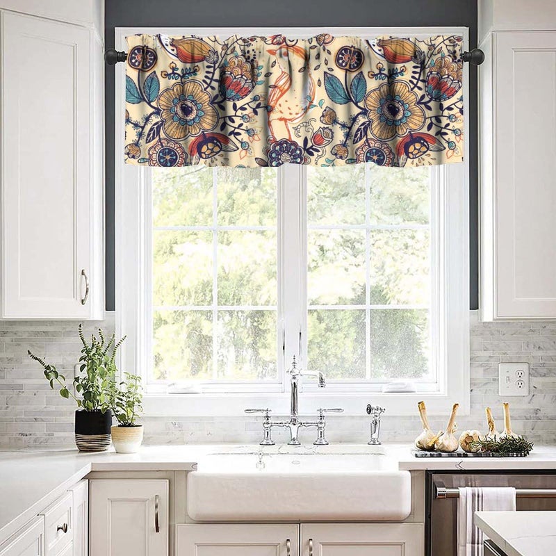 JanJCurt Vintage Paisley Valance, Boho Beige Paisley Flower Leaves Print Blackout Thermal Insulation Short Window Treatment for Kitchen Bedroom Living Room, 54x18inch - Image 3