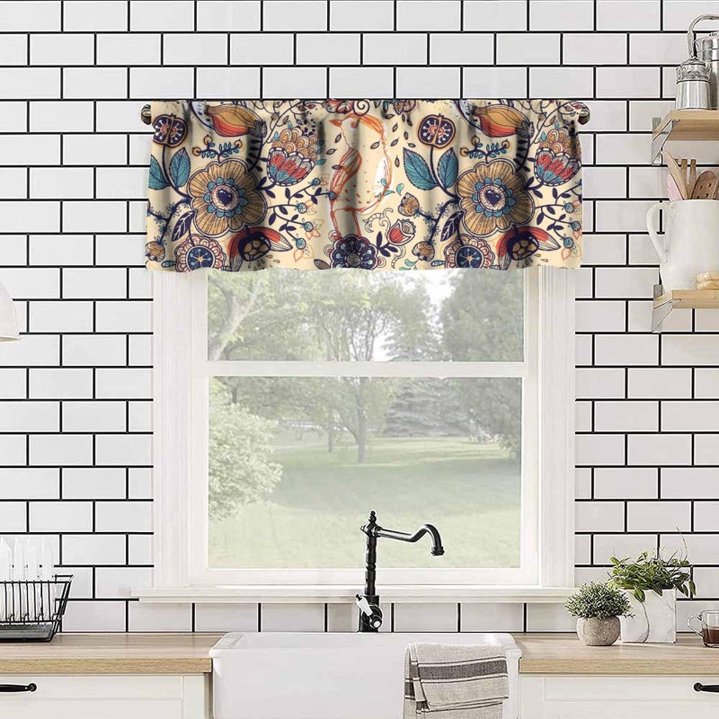 JanJCurt Vintage Paisley Valance, Boho Beige Paisley Flower Leaves Print Blackout Thermal Insulation Short Window Treatment for Kitchen Bedroom Living Room, 54x18inch - Image 4
