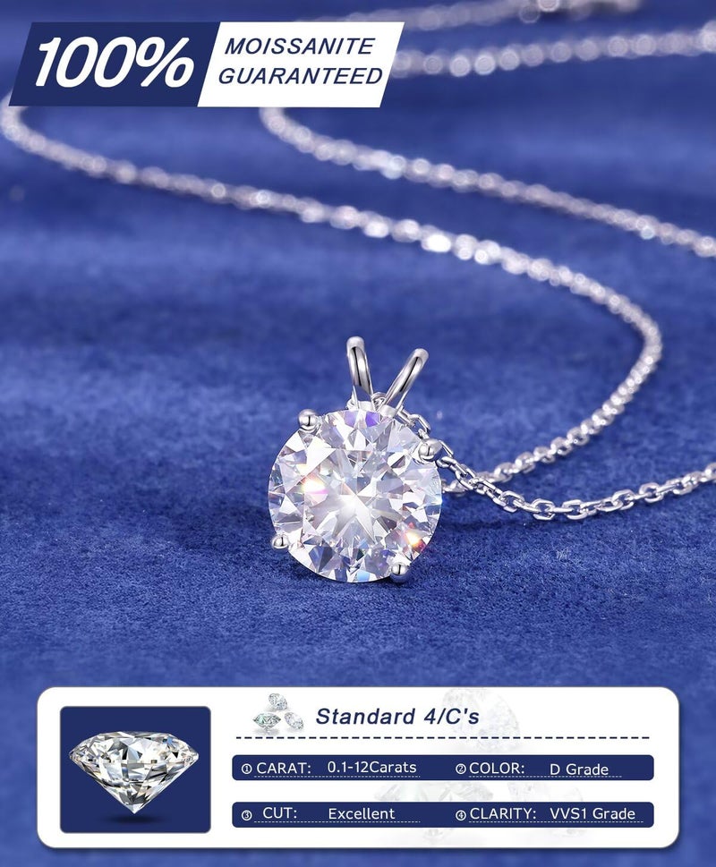 TUHE Moissanite Necklace for Women,0.1CT-12.0CT Lab Created Diamond Pendant 18K White/Yellow Gold Plated Sterling Silver Necklace Round Moissanite Pendant Diamond Solitaire Necklace Gift for Mother Mom - Image 3