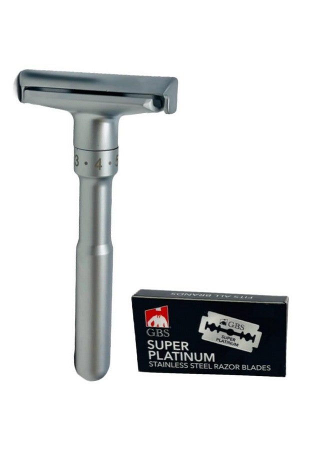 جي.بي.أس شفرة حلاقة آمنة مزدوجة الحافة قابلة للتعديل من الكروم للرجال و10 شفرات بلاتينية قابلة لإعادة التعبئة - Image 1