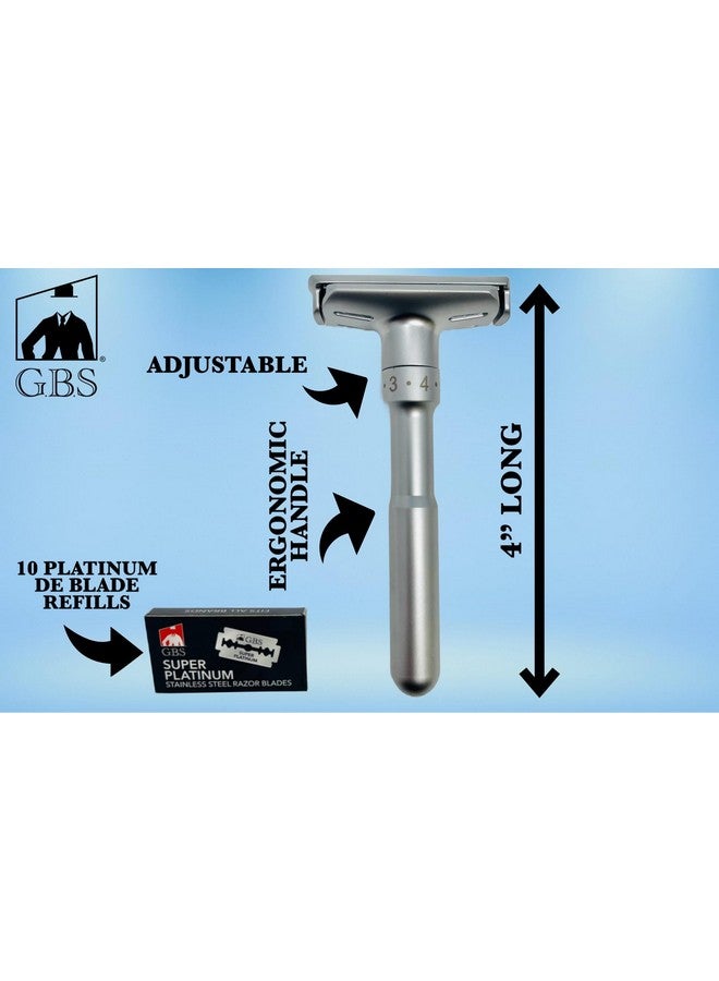 جي.بي.أس شفرة حلاقة آمنة مزدوجة الحافة قابلة للتعديل من الكروم للرجال و10 شفرات بلاتينية قابلة لإعادة التعبئة - Image 2