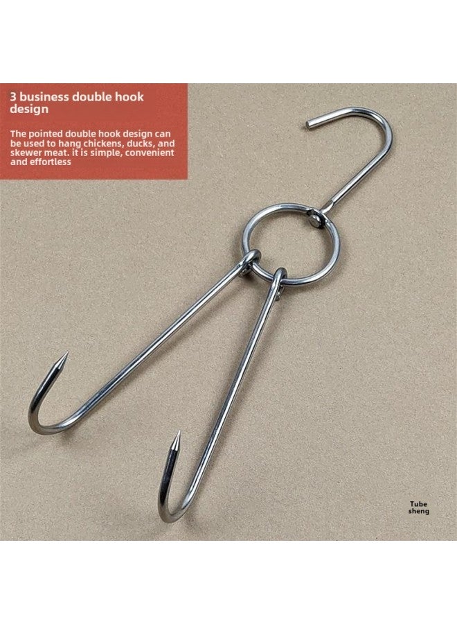 Roast Duck Hook Roast Duck Hook Roast Goose Double Hook Duck Hook Commercial Hook Roast Meat Ring Large Circle Stainless Steel Shelf-Color:6cm Thick Non-magnetic Large Circle Total Length 38cm (10 Pieces)  - Image 5