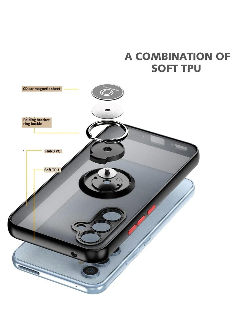 Case for Samsung Galaxy A55 5G with Rotational Metal Ring Kickstand, Anti Fingerprint Scratch Resistance Matte Finish Case Soft TPU Bumper Magnetic Car Mount Cover for Samsung Galaxy A55 5G - Image 3