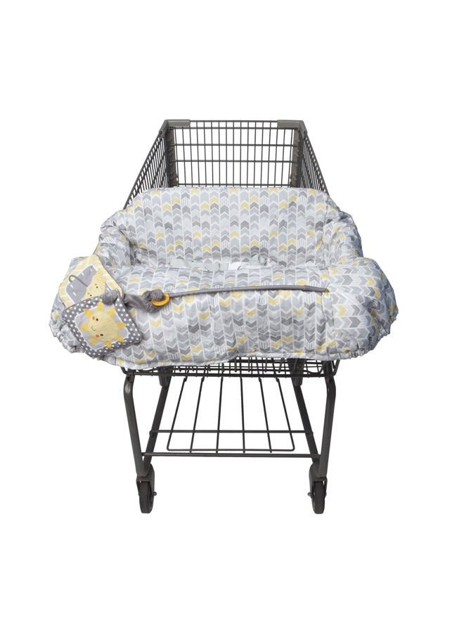 boppy Shopping Cart Cover, Sunshine Chevron, Cart Cover for Babies with Soft 360-Degree Coverage, Safety Harness, and SlideLine Toy Tether with Crinkle Sun Book Toy Included, 6mo+ - Image 1