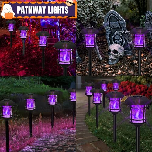 Dynaming 6 Pack Solar Flame Torch Lights Outdoor, Dual Use Flickering Purple Flame Garden Light, Hanging Lantern, Auto On/Off & Waterproof Halloween Lighting for Lawn Patio Yard Walkway Driveway - Image 5