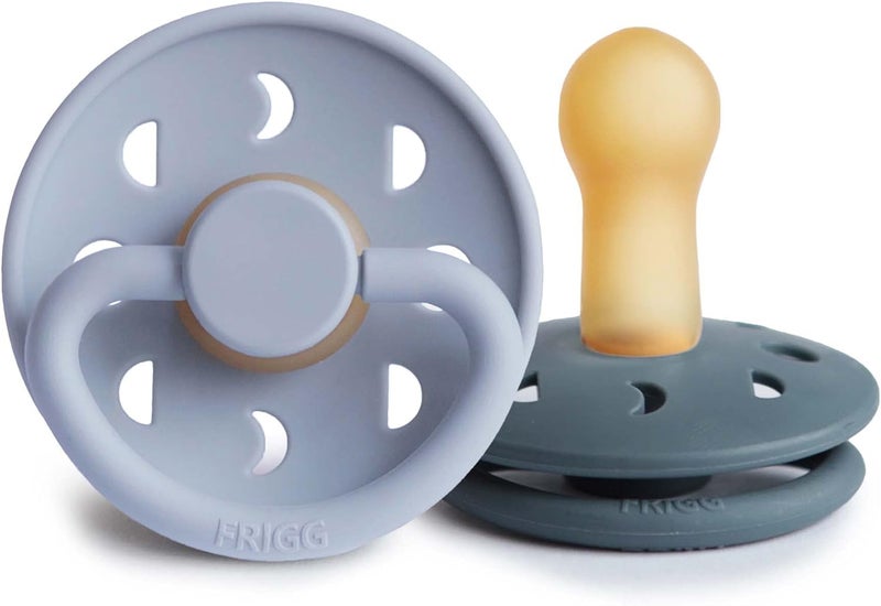 FRIGG Moon Natural Rubber Baby Pacifier | Made in Denmark | BPA-Free (Powder Blue/Slate, 6-18 Months) 2-Pack - Image 1