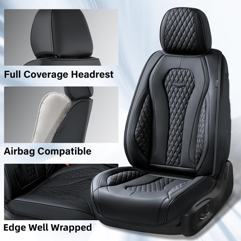 Coverado Seat Covers, Car Seat Covers Front Seats, Black Car Seat Cover, Waterproof Car Seat Covers, Car Seat Cushion, Front Car Seat Covers Leatherette Car Seat Protector Universal Fit Most Cars - Image 2