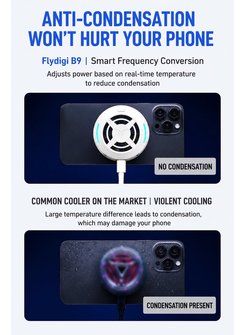 Flydigi B9 Phone Cooler, 21 W (-35°C) RGB Magnetic Cooling Fan with App Control, Ultra-Quiet Portable Cooling Pad, 75g Weight, Strong Magnetic Attachment for iPhone, Android, RedMagic Phones – Built for Intense Gaming, Perfect for FPS Games like PUBG Mobile & Call of Duty Mobile - Image 3