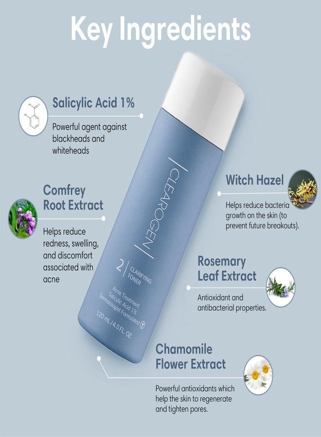Clearogen Clarifying Toner for Acne and Blemishes, Face Toner, Facial Toner, Skin Toner, Acne Toner, Toner Oily Skin, Salicylic Acid Toner, Astringent for Face, Toners, 4 Fl Oz - Image 2
