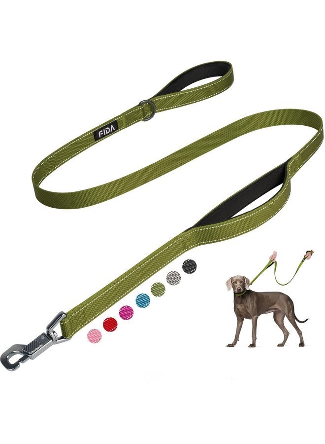Fida 4 FT Heavy Duty Dog Leash with 2 Comfortable Padded Handles, Traffic Handle & Advanced Easy Snap Hook, Reflective Walking Lead for Large, Medium & Small Breed Dogs, Green - Image 1