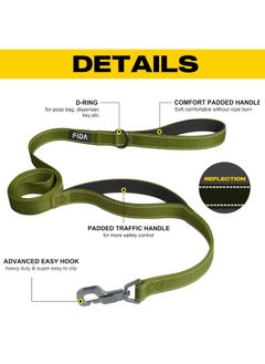 fida Fida 4 FT Heavy Duty Dog Leash with 2 Comfortable Padded Handles, Traffic Handle & Advanced Easy Snap Hook, Reflective Walking Lead for Large, Medium & Small Breed Dogs, Green  - Image 2