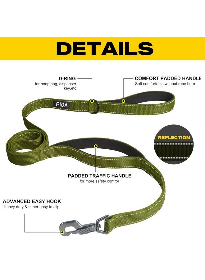 Fida 4 FT Heavy Duty Dog Leash with 2 Comfortable Padded Handles, Traffic Handle & Advanced Easy Snap Hook, Reflective Walking Lead for Large, Medium & Small Breed Dogs, Green - Image 2