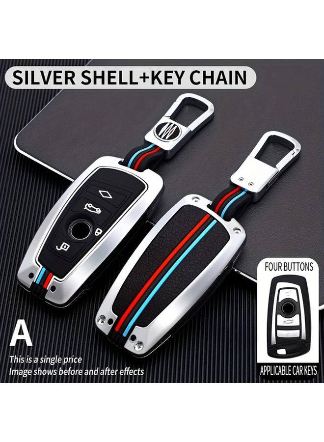 New Smart Key Protective Case Silvery for BMW Car Key Compatible with 3 Button and 4 Button Cars Including Series 1 2 3 4 5 6 7 X1 X2 X3 X4 X5 with Key Chain - Image 4