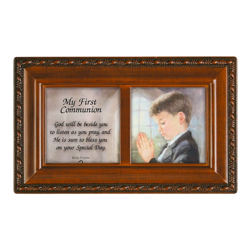 Cottage Garden First Communion God Beside You Woodgrain Rope Trim Petite Music Box Plays Handel's Hallelujah - Image 2