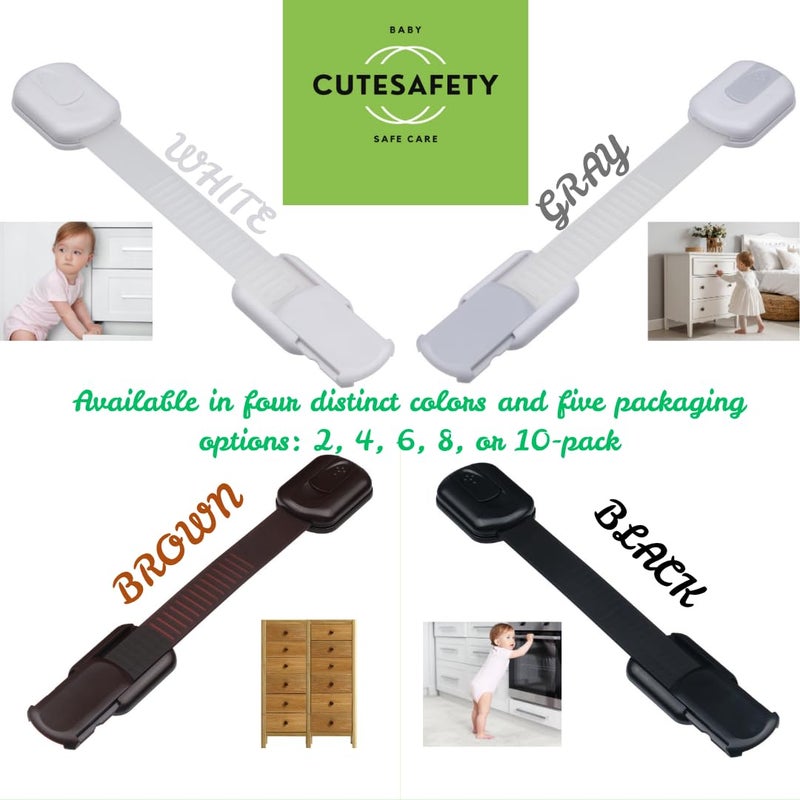 CUTESAFETY - Child Safety Cabinet Locks (6 Pack) - Adjustable Baby Proofing Strap Latches with Strong 3M Adhesive - No Drill Childproof Locks for Drawers, Cabinets, Fridge, Door, Closet, Brown - Image 4