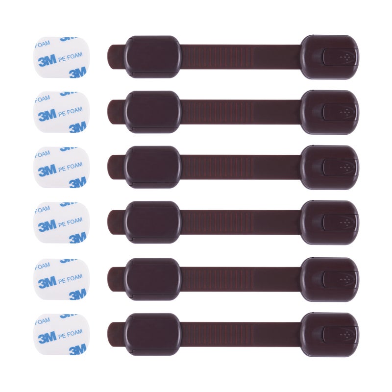CUTESAFETY - Child Safety Cabinet Locks (6 Pack) - Adjustable Baby Proofing Strap Latches with Strong 3M Adhesive - No Drill Childproof Locks for Drawers, Cabinets, Fridge, Door, Closet, Brown - Image 1