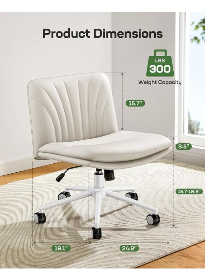 Markero Group BalanceBeige Cross-Leg Task Chair – Armless, Faux Leather, Swivel with Wheels, Adjustable Height for Home & Vanity Use - Image 2