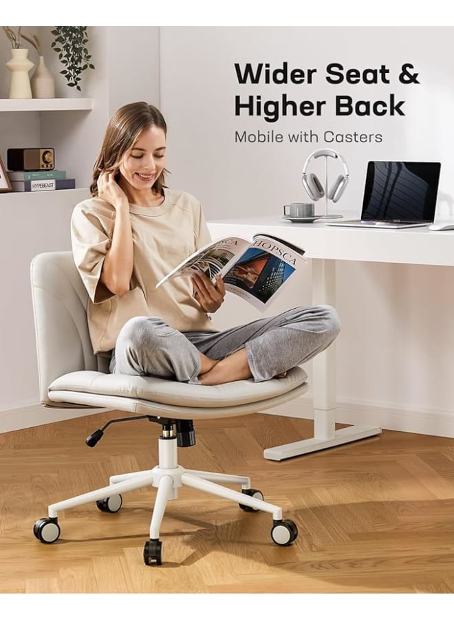 Markero Group BalanceBeige Cross-Leg Task Chair – Armless, Faux Leather, Swivel with Wheels, Adjustable Height for Home & Vanity Use - Image 3
