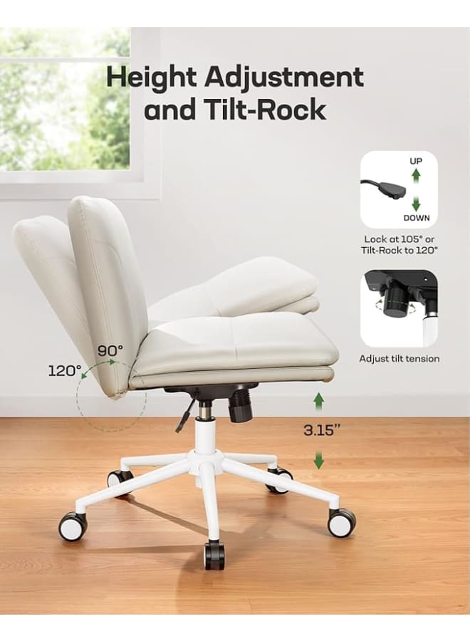 Markero Group BalanceBeige Cross-Leg Task Chair – Armless, Faux Leather, Swivel with Wheels, Adjustable Height for Home & Vanity Use - Image 5