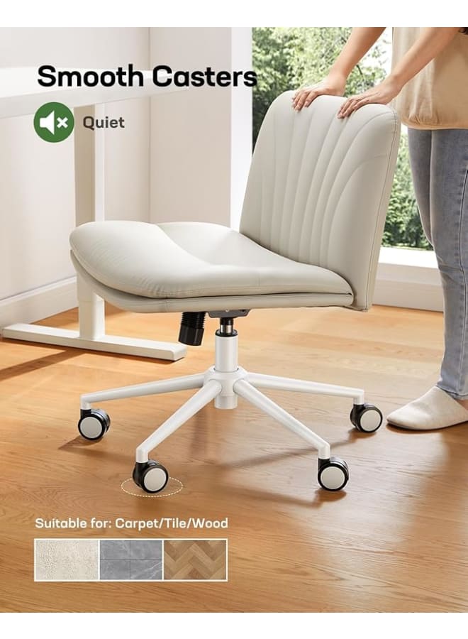 Markero Group BalanceBeige Cross-Leg Task Chair – Armless, Faux Leather, Swivel with Wheels, Adjustable Height for Home & Vanity Use - Image 4