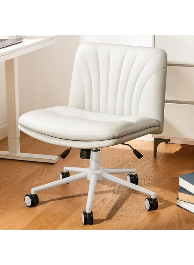 Markero Group BalanceBeige Cross-Leg Task Chair – Armless, Faux Leather, Swivel with Wheels, Adjustable Height for Home & Vanity Use - Image 1