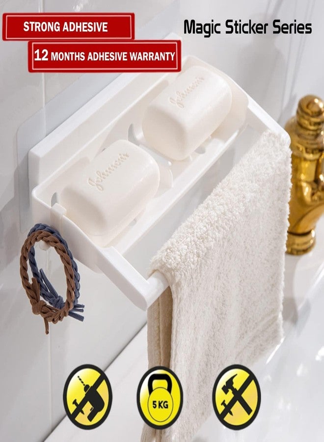Stavae Magic Sticker Soap Holder Multi-Purpose Bathroom Organiser Shelf for Kitchen Toilet Paper Towel Holder Shampoo Soap Dish with Towel Rod Napkin Holder (Pack of 1) (Multi Color) - Image 5