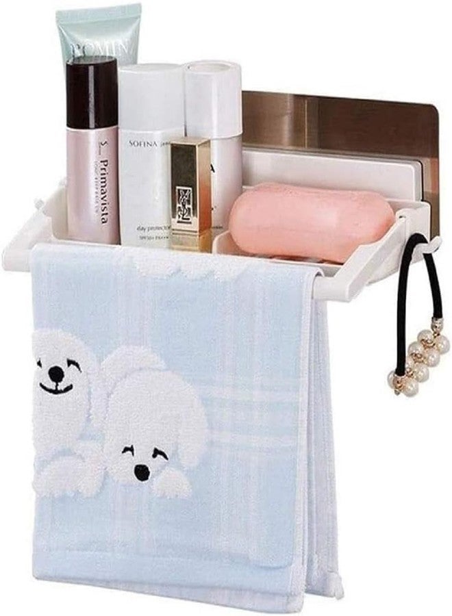 Stavae Magic Sticker Soap Holder Multi-Purpose Bathroom Organiser Shelf for Kitchen Toilet Paper Towel Holder Shampoo Soap Dish with Towel Rod Napkin Holder (Pack of 1) (Multi Color) - Image 1