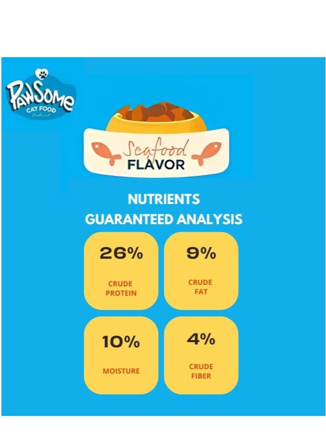 PAWSOME - Dry Cat Food - 10 kg Seafood Flavor, Natural Fiber, Taurine and Crunchy Texture - Image 1