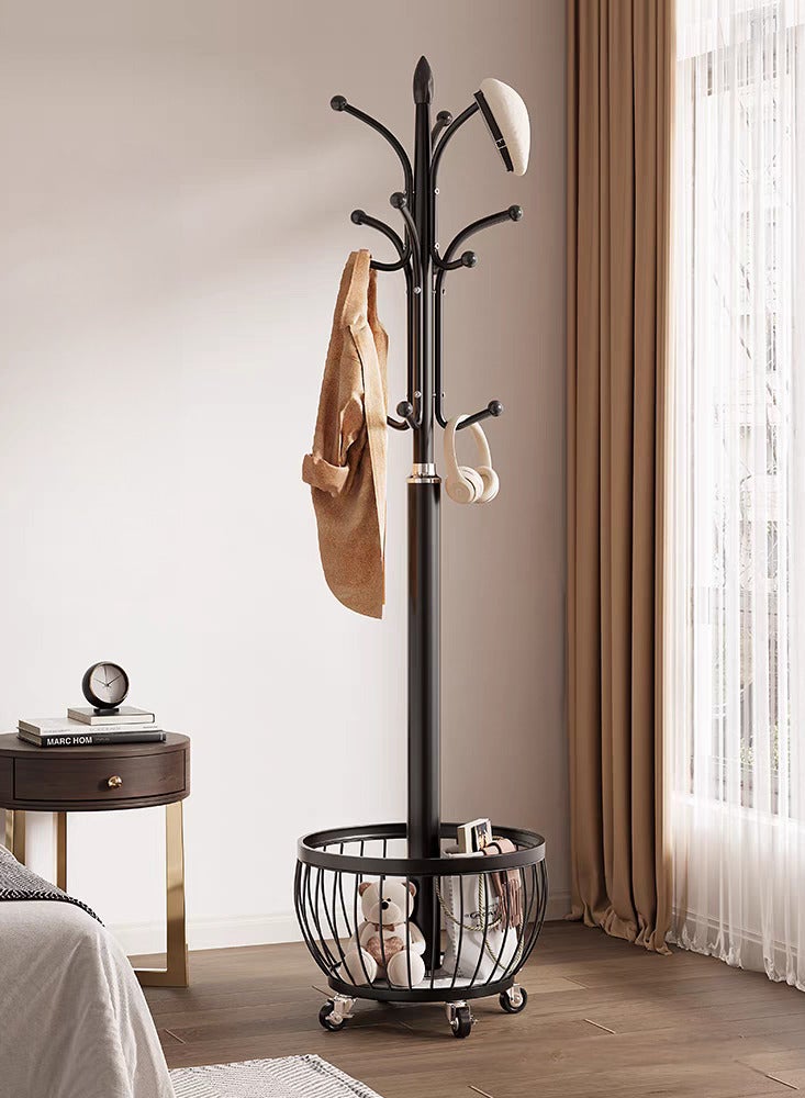 SHEE ONE 2-in-1 Clothes Rack with Smart Hook Distribution by SHEE ONE | Mobile Clothes Hanger with Wheels and Bottom Storage Basket | Elegant Coat Stand with a Circular Modern Design | Multi-Use Abaya Rack for Entryways and Bedrooms | 170×40×40 cm - Image 1