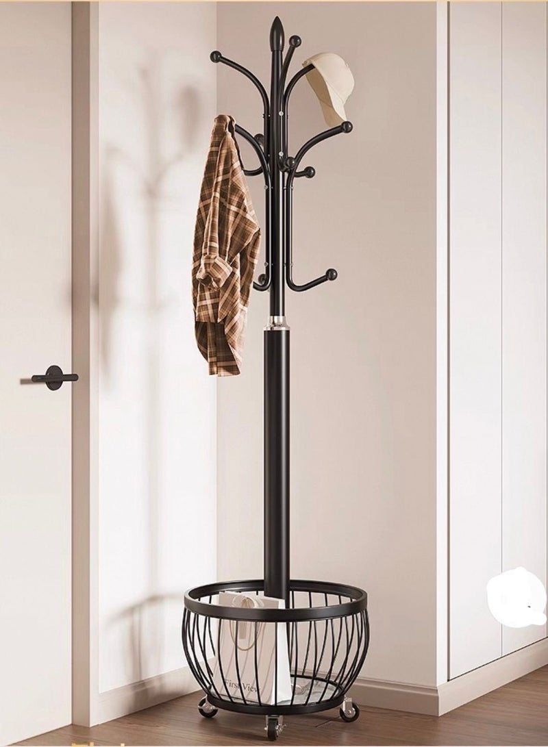 SHEE ONE 2-in-1 Clothes Rack with Smart Hook Distribution by SHEE ONE | Mobile Clothes Hanger with Wheels and Bottom Storage Basket | Elegant Coat Stand with a Circular Modern Design | Multi-Use Abaya Rack for Entryways and Bedrooms | 170×40×40 cm - Image 2