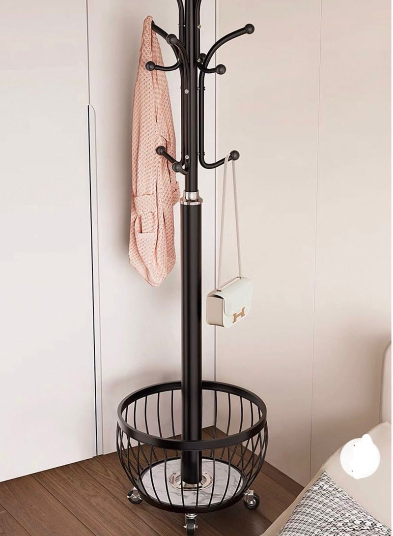 SHEE ONE 2-in-1 Clothes Rack with Smart Hook Distribution by SHEE ONE | Mobile Clothes Hanger with Wheels and Bottom Storage Basket | Elegant Coat Stand with a Circular Modern Design | Multi-Use Abaya Rack for Entryways and Bedrooms | 170×40×40 cm - Image 3
