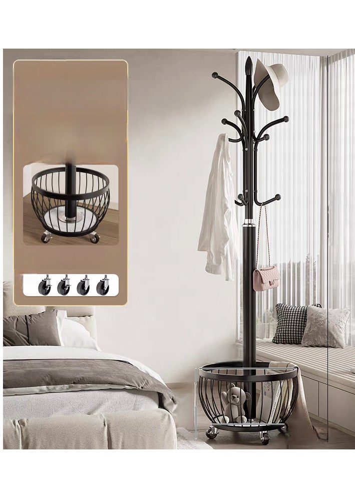 SHEE ONE 2-in-1 Clothes Rack with Smart Hook Distribution by SHEE ONE | Mobile Clothes Hanger with Wheels and Bottom Storage Basket | Elegant Coat Stand with a Circular Modern Design | Multi-Use Abaya Rack for Entryways and Bedrooms | 170×40×40 cm - Image 4