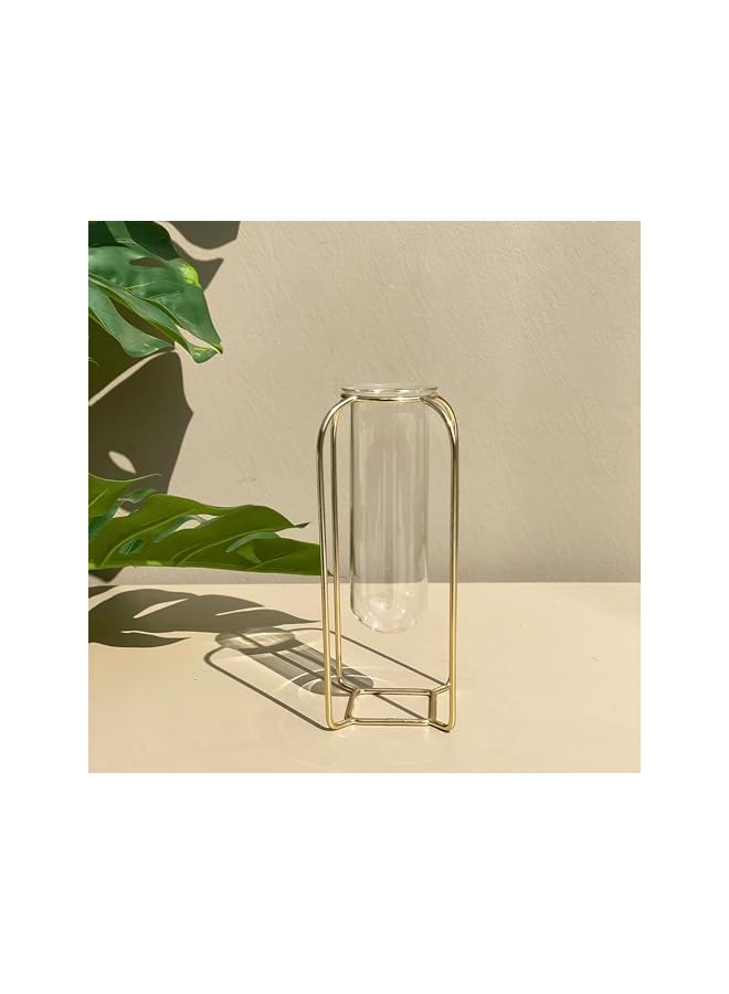 The Bros Glass Test Tube Vase with Metal Frame | Test Tube Flower Vase for Home Decor | Flower Vase with Stand for Home Decoration Items Living Room Corner Table - Image 3