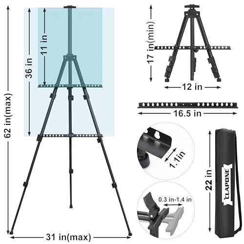 CLAPONE Portable Lightweight Metal Tripod Easel Stand Tripod Easel Stand Lightweight Metal Construction with Adjustable Height up to 5 Feet Supports Canvase Ideal for Artists Painting Display and Advertising Use (1 Piece) - Image 2