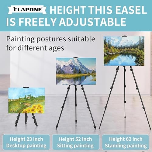 CLAPONE Portable Lightweight Metal Tripod Easel Stand Tripod Easel Stand Lightweight Metal Construction with Adjustable Height up to 5 Feet Supports Canvase Ideal for Artists Painting Display and Advertising Use (1 Piece) - Image 4