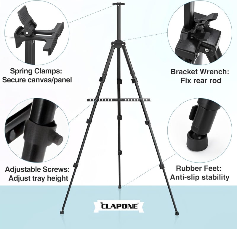 CLAPONE Portable Lightweight Metal Tripod Easel Stand Tripod Easel Stand Lightweight Metal Construction with Adjustable Height up to 5 Feet Supports Canvase Ideal for Artists Painting Display and Advertising Use (1 Piece) - Image 3