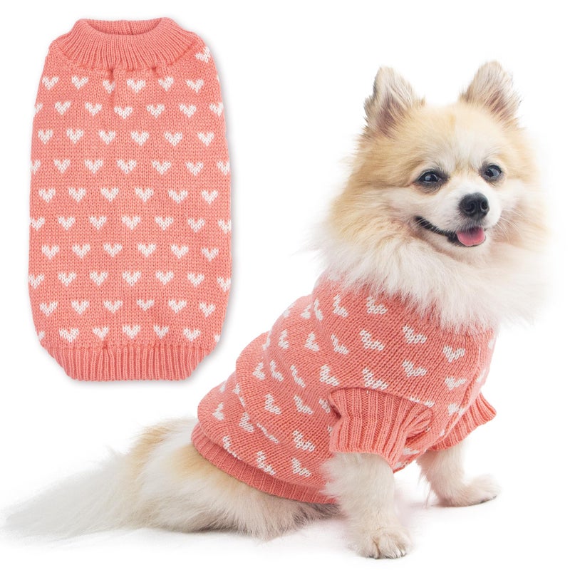 krastmon Dog Sweater Heart Puppy Sweater Warm Soft Pet Cloth Dog Outfits for Small Dogs and Cats (Pink, XL) - Image 1
