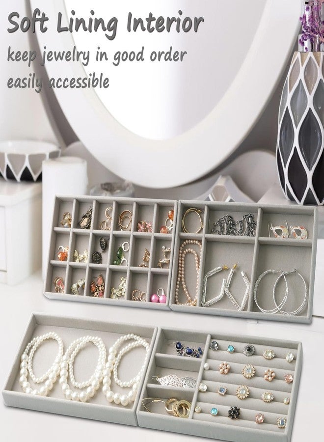 Whimsical Set of 4 Jewelry Organizer For Drawer Velvet Jewelry Trays, Jewelry Trays For Drawers Easy To Store Your Jewelry Storage Display Tray For Earring Necklace Rings Bracelet (Grey) - Image 2