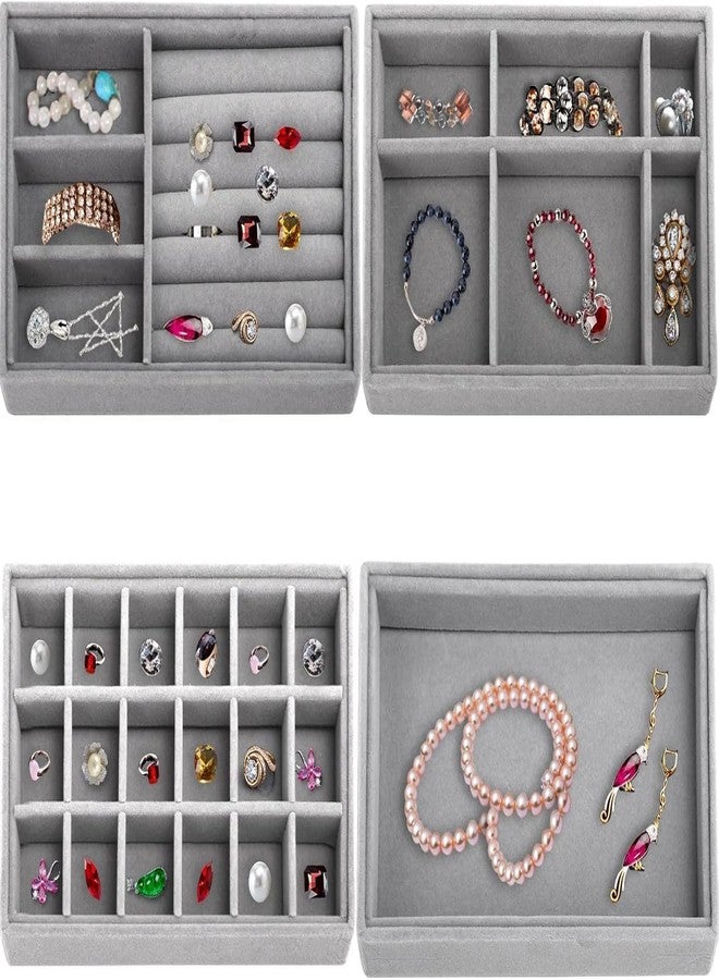 Whimsical Set of 4 Jewelry Organizer For Drawer Velvet Jewelry Trays, Jewelry Trays For Drawers Easy To Store Your Jewelry Storage Display Tray For Earring Necklace Rings Bracelet (Grey) - Image 3