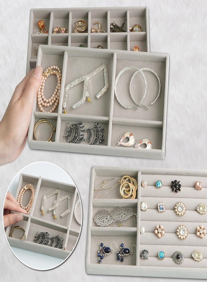 Whimsical Set of 4 Jewelry Organizer For Drawer Velvet Jewelry Trays, Jewelry Trays For Drawers Easy To Store Your Jewelry Storage Display Tray For Earring Necklace Rings Bracelet (Grey) - Image 4