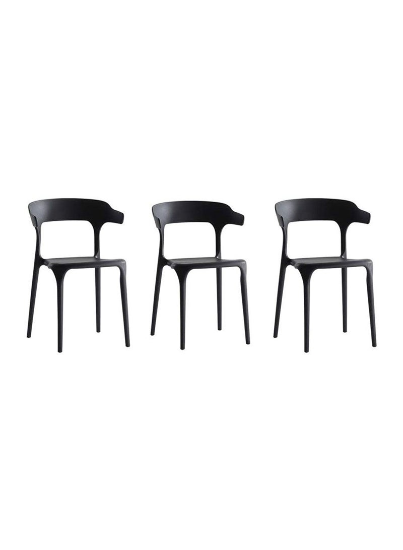Mahmayi HYPP-04 PP Stackable Horn Dining Chair for Kitchen, Home - Black (Set of 3)
