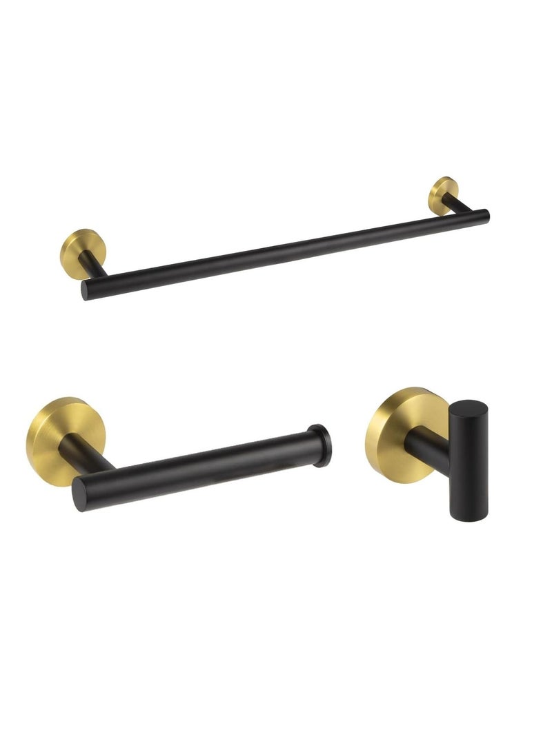 NANAO 3-Piece Stainless Steel Wall Mounted Bathroom Hardware Set Black Gold Towel Rack Set included Bath Towel Bar Robe Towel Hooks and Toilet Paper Holder  - Image 1