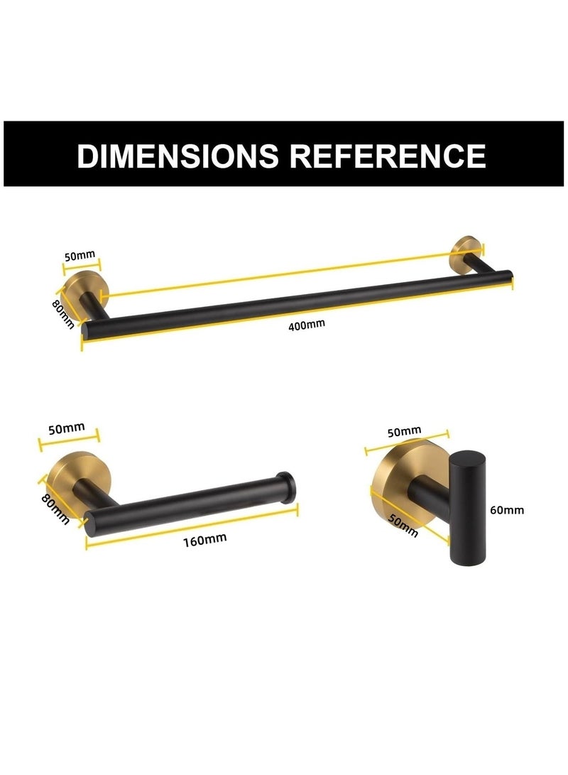 NANAO 3-Piece Stainless Steel Wall Mounted Bathroom Hardware Set Black Gold Towel Rack Set included Bath Towel Bar Robe Towel Hooks and Toilet Paper Holder  - Image 5