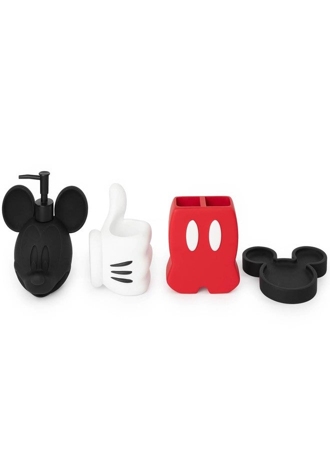 Jay Franco Disney Mickey Mouse Bathroom Organizer Set - 4 Piece Red, Black and White Accessories Includes Resin Soap Dispenser, Soap Dish, Toothbrush Holder and Tumbler - Bathroom Décor - Image 1