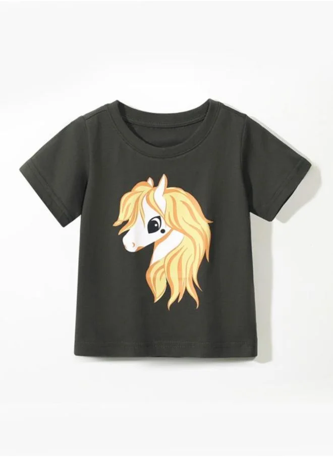 YUNIQEE Charcoal Grey Printed Short Sleeve Crew Neck T-Shirt