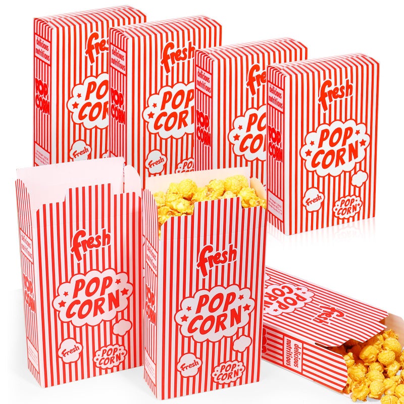 Dualshine 200 Pack Popcorn Boxes125 oz Paper Popcorn ContainersRed and White Striped CloseTop Cardboard Pop Corners Bags Individual Servings for Theater Night MoviePartyChristmas
