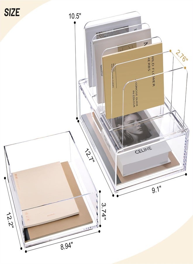 YUXUN Desk Organizer with Drawers, Acrylic File Organizer with 4 Vertical File Holders and 1 Sliding Drawer,Multifunction Desktop Accessories Storage for Home Office&School, Clear - Image 4