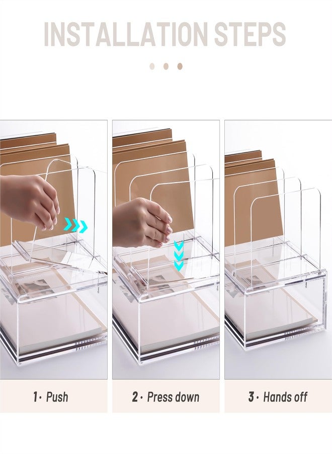 YUXUN Desk Organizer with Drawers, Acrylic File Organizer with 4 Vertical File Holders and 1 Sliding Drawer,Multifunction Desktop Accessories Storage for Home Office&School, Clear - Image 3