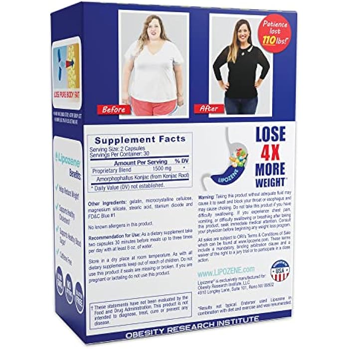 Lipozene - Weight Loss Supplement Diet Pills - Appetite Suppressant and Control - Two Bottles 60 Capsules Total - Image 2